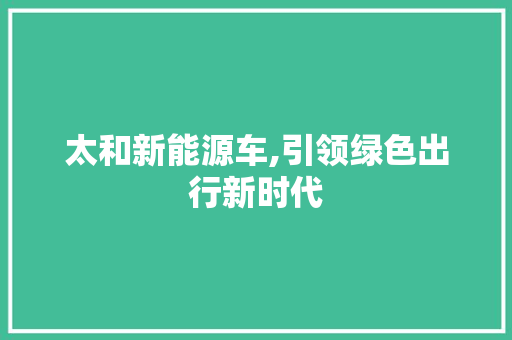 太和新能源车,引领绿色出行新时代 自动驾驶