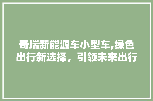 奇瑞新能源车小型车,绿色出行新选择，引领未来出行潮流 汽车配件
