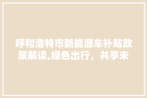 呼和浩特市新能源车补贴政策解读,绿色出行，共享未来