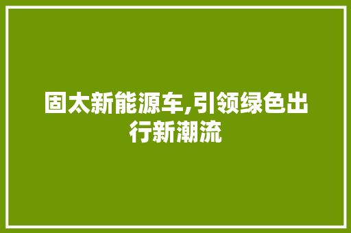 固太新能源车,引领绿色出行新潮流