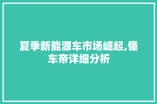 夏季新能源车市场崛起,懂车帝详细分析