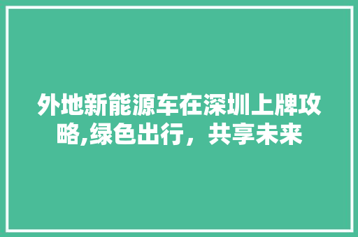 外地新能源车在深圳上牌攻略,绿色出行，共享未来