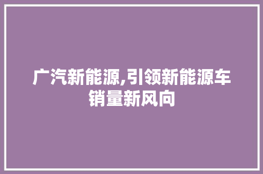 广汽新能源,引领新能源车销量新风向