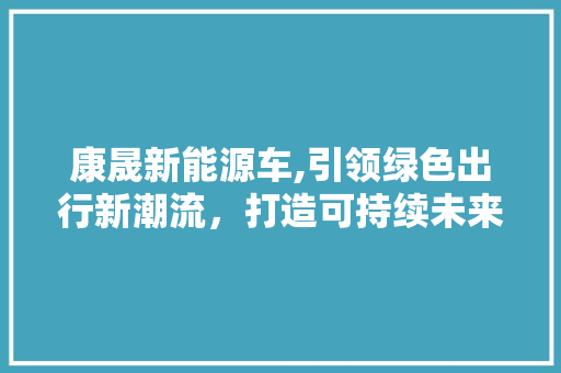 康晟新能源车,引领绿色出行新潮流，打造可持续未来