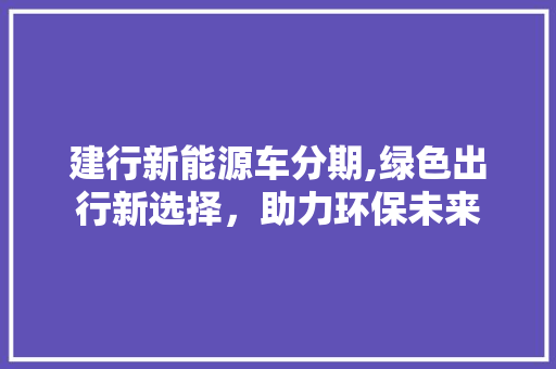 建行新能源车分期,绿色出行新选择，助力环保未来