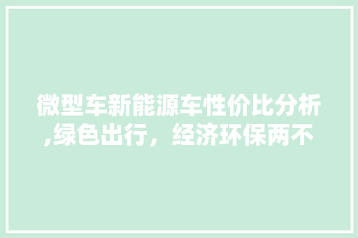 微型车新能源车性价比分析,绿色出行，经济环保两不误