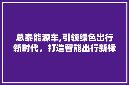 总泰能源车,引领绿色出行新时代，打造智能出行新标杆 自动驾驶