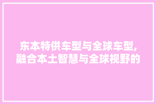 东本特供车型与全球车型,融合本土智慧与全球视野的创新之旅 智能驾驶