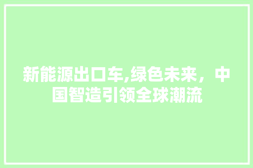 新能源出口车,绿色未来，中国智造引领全球潮流