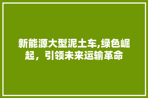 新能源大型泥土车,绿色崛起，引领未来运输革命