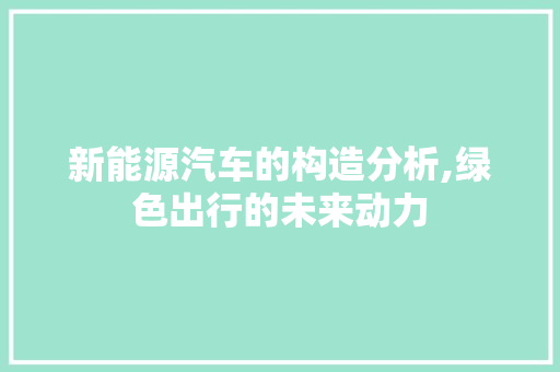 新能源汽车的构造分析,绿色出行的未来动力