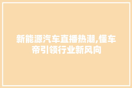 新能源汽车直播热潮,懂车帝引领行业新风向 智能驾驶