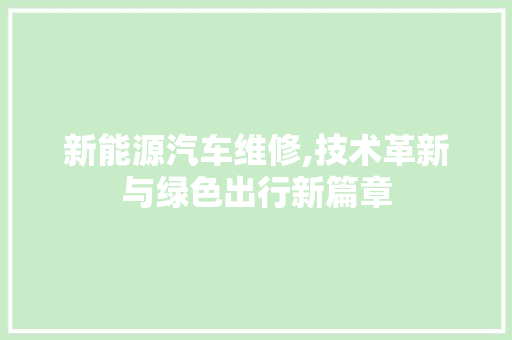新能源汽车维修,技术革新与绿色出行新篇章