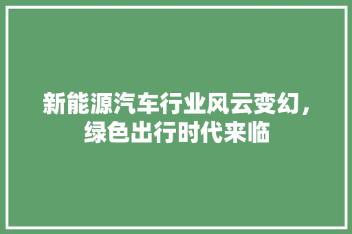 新能源汽车行业风云变幻，绿色出行时代来临 汽车配件