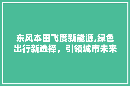东风本田飞度新能源,绿色出行新选择，引领城市未来潮流