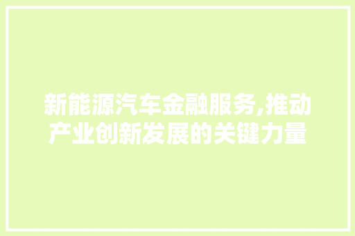 新能源汽车金融服务,推动产业创新发展的关键力量