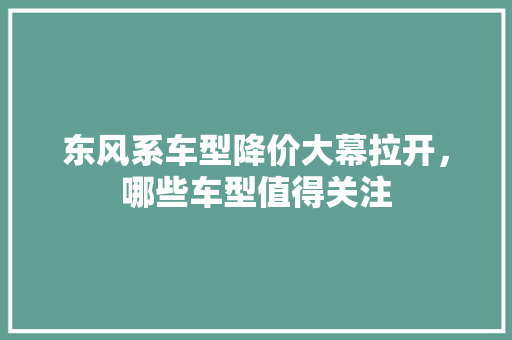 东风系车型降价大幕拉开，哪些车型值得关注
