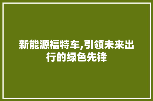 新能源福特车,引领未来出行的绿色先锋