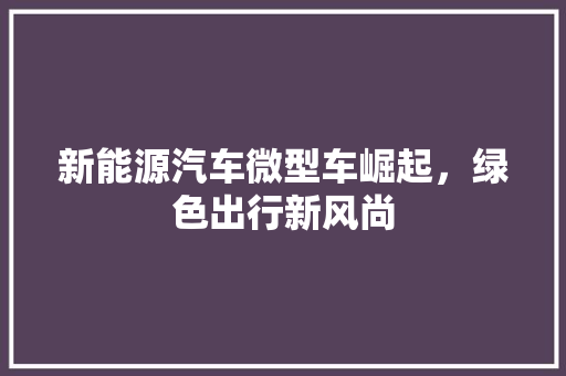 新能源汽车微型车崛起，绿色出行新风尚