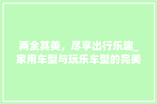 两全其美，尽享出行乐趣_家用车型与玩乐车型的完美结合