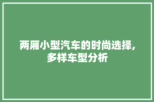 两厢小型汽车的时尚选择,多样车型分析