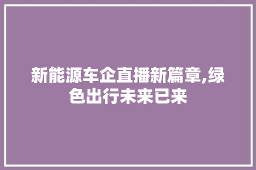 新能源车企直播新篇章,绿色出行未来已来