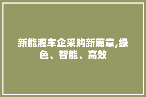 新能源车企采购新篇章,绿色、智能、高效 汽车保养