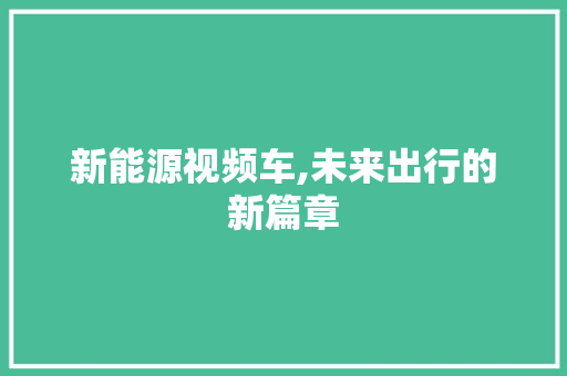 新能源视频车,未来出行的新篇章 车型评测