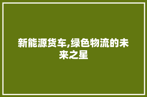 新能源货车,绿色物流的未来之星