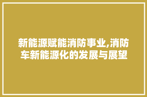 新能源赋能消防事业,消防车新能源化的发展与展望