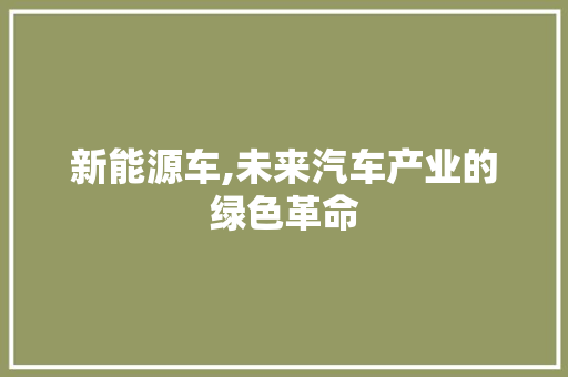 新能源车,未来汽车产业的绿色革命 车型评测