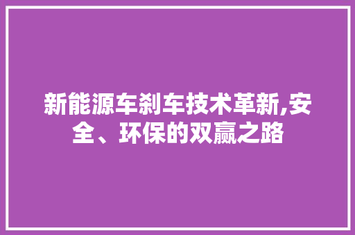 新能源车刹车技术革新,安全、环保的双赢之路