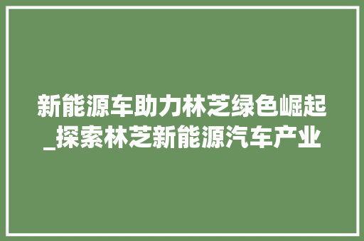 新能源车助力林芝绿色崛起_探索林芝新能源汽车产业发展之路