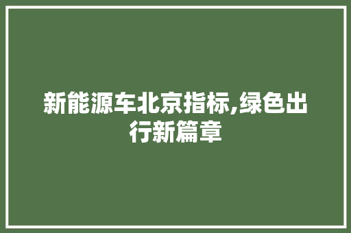 新能源车北京指标,绿色出行新篇章 智能驾驶