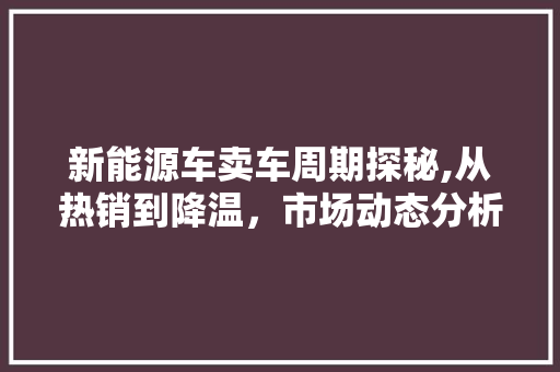新能源车卖车周期探秘,从热销到降温，市场动态分析 智能驾驶