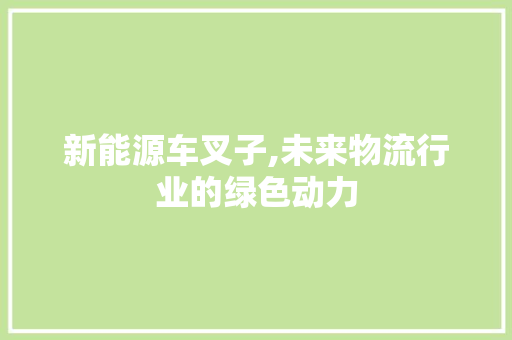 新能源车叉子,未来物流行业的绿色动力