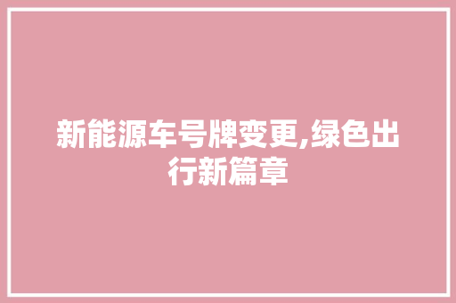 新能源车号牌变更,绿色出行新篇章 自动驾驶