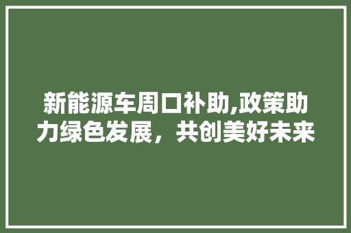 新能源车周口补助,政策助力绿色发展，共创美好未来 车联网技术