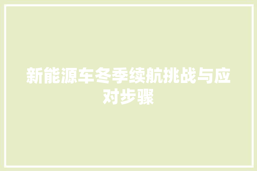 新能源车冬季续航挑战与应对步骤 智能驾驶