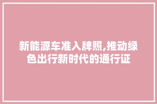新能源车准入牌照,推动绿色出行新时代的通行证
