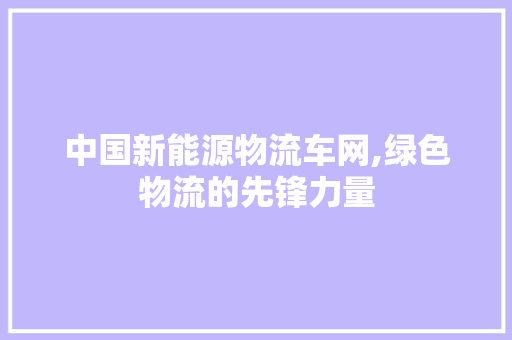 中国新能源物流车网,绿色物流的先锋力量