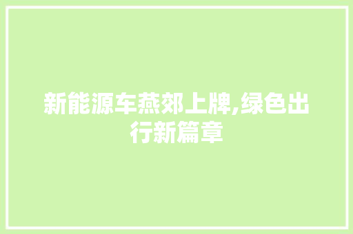 新能源车燕郊上牌,绿色出行新篇章 车联网技术