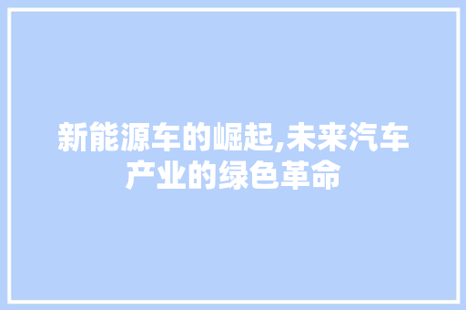 新能源车的崛起,未来汽车产业的绿色革命 汽车保养