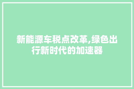 新能源车税点改革,绿色出行新时代的加速器 新车资讯