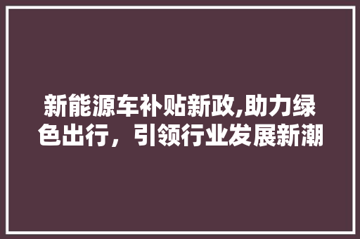 新能源车补贴新政,助力绿色出行，引领行业发展新潮流 自动驾驶