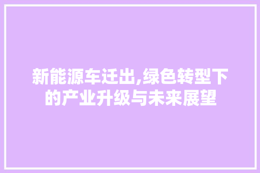 新能源车迁出,绿色转型下的产业升级与未来展望 车联网技术