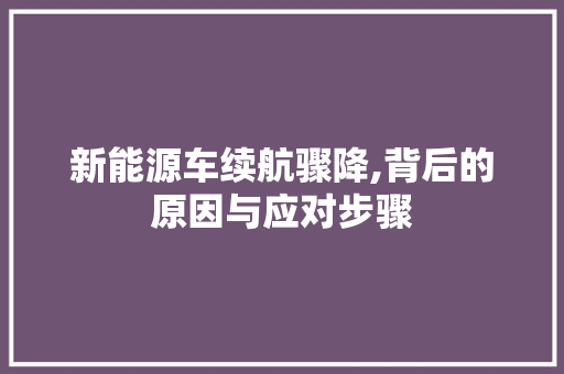 新能源车续航骤降,背后的原因与应对步骤