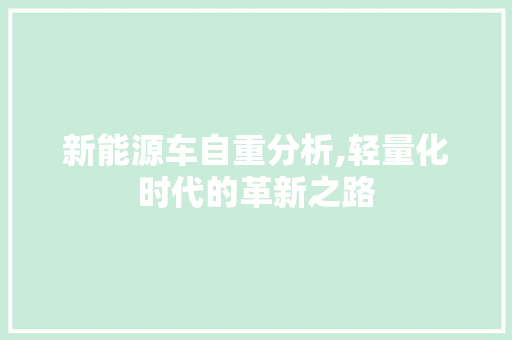 新能源车自重分析,轻量化时代的革新之路