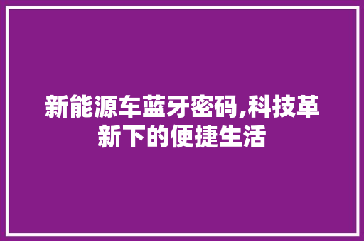新能源车蓝牙密码,科技革新下的便捷生活 新车资讯