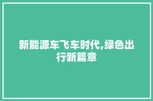 新能源车飞车时代,绿色出行新篇章